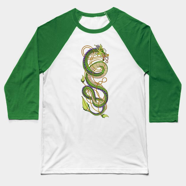 Nordic-Asian Green Dragon Baseball T-Shirt by Art of Arklin
